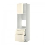 МЕТОД / МАКСИМЕРА Выс шкаф д/двойн духовки/3ящ/дверца - 60x60x220 см, Рингульт глянцевый кремовый, белый