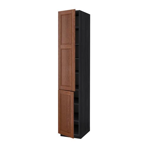 МЕТОД Высокий шкаф с полками/2 дверцы - под дерево черный, Филипстад коричневый, 40x60x220 см