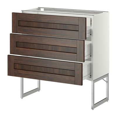 МЕТОД / ФОРВАРА Напольн шкаф 3фронт пнл/2низ/2ср ящ - 80x37x60 см, Эдсерум под дерево коричневый, белый МЕТОД / ФОРВАРА Напольн шкаф 3фронт пнл/2низ/2ср ящ - 80x37x60 см, Эдсерум под дерево коричневый, белый