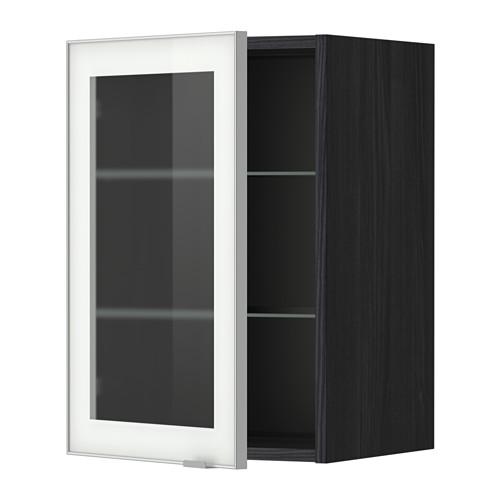 МЕТОД Навесной шкаф с полками/стекл дв - под дерево черный, Ютис матовое стекло/алюминий, 40x60 см МЕТОД Навесной шкаф с полками/стекл дв - под дерево черный, Ютис матовое стекло/алюминий, 40x60 см