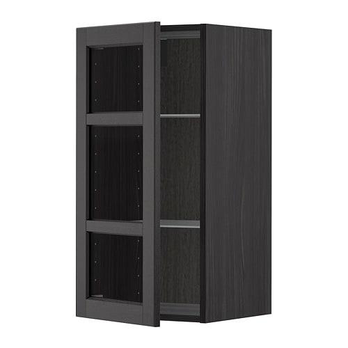 МЕТОД Навесной шкаф с полками/стекл дв - под дерево черный, Лерх черная морилка, 40x80 см МЕТОД Навесной шкаф с полками/стекл дв - под дерево черный, Лерх черная морилка, 40x80 см