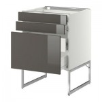 МЕТОД / ФОРВАРА Напольн шкаф 3фронт пнл/2низ/2ср ящ - 60x60x60 см, Рингульт глянцевый серый, белый