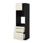 МЕТОД / МАКСИМЕРА Выс шкаф д/двойн духовки/3ящ/дверца - под дерево черный, Будбин белый с оттенком, 60x60x200 см