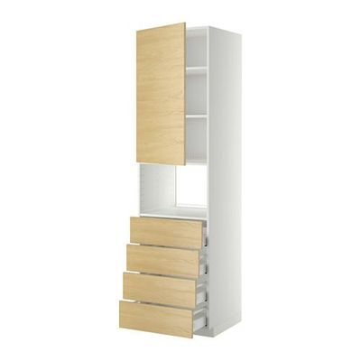 МЕТОД / МАКСИМЕРА Высок шкаф д/духовки/дверца/4ящика - 60x60x220 см, Тингсрид под березу, белый