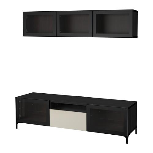 BESTÅ шкаф для ТВ, комбин/стеклян дверцы серый