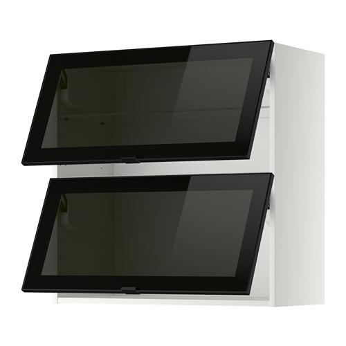 МЕТОД Навесн горизонтал шкаф/2 зерк дверц - белый, Ютис дымчатое стекло/черный, 80x80 см