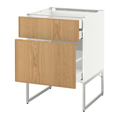МЕТОД / МАКСИМЕРА Напольн шкаф 2фронт пнл/2низ/1вс ящ - белый, Экестад дуб, 60x60x60 см