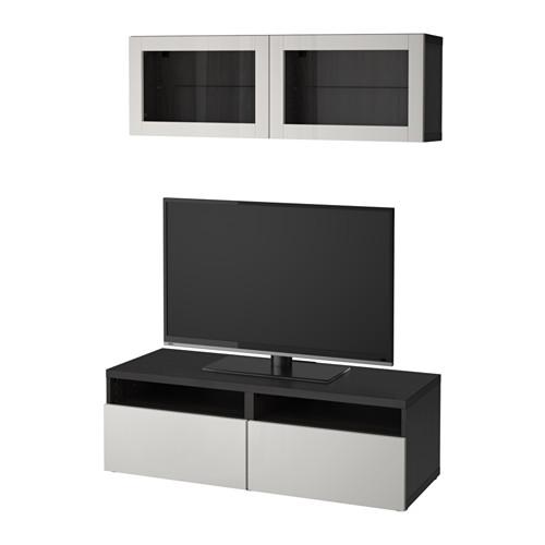 БЕСТО Шкаф для ТВ, комбин/стеклян дверцы - черно-коричневый Лаппвикен/светло-серый прозрачное стекло, направляющие ящика, плавно закр