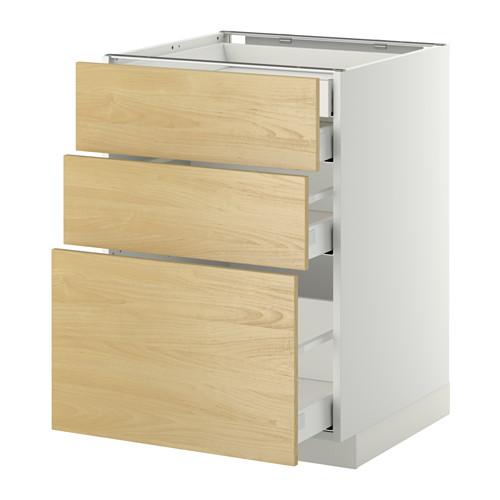 МЕТОД / МАКСИМЕРА Нплн шк 3 фрнт/2нзк/1срд/1вс ящ - белый, Тингсрид под березу, 60x60 см