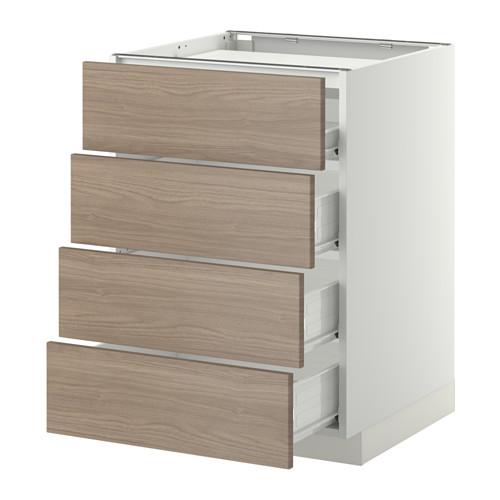 МЕТОД / ФОРВАРА Напольн шкаф/4фронт пнл/4ящика - 60x60 см, Брокхульт под грецкий орех светло-серый, белый