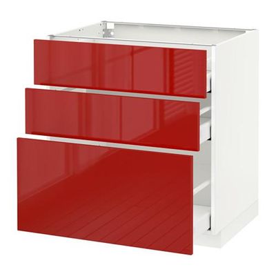 МЕТОД / МАКСИМЕРА Напольный шкаф с 3 ящиками - 80x60 см, Рингульт глянцевый красный, белый