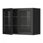 МЕТОД Навесной шкаф с полками/2 стекл дв - 80x60 см, Лаксарби черно-коричневый, под дерево черный