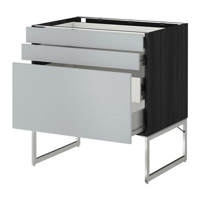 МЕТОД / ФОРВАРА Напольн шкаф 3фронт пнл/2низ/2ср ящ - 80x60x60 см, Веддинге серый, под дерево черный МЕТОД / ФОРВАРА Напольн шкаф 3фронт пнл/2низ/2ср ящ - 80x60x60 см, Веддинге серый, под дерево черный