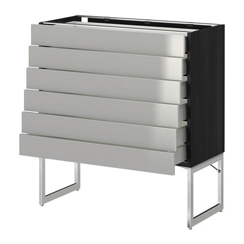 МЕТОД / МАКСИМЕРА Напольн шкаф 6фронт пнл/6 низ ящ - под дерево черный, Гревста нержавеющ сталь, 80x37x60 см