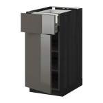 МЕТОД / ФОРВАРА Напольн шкаф двр/фр пнл/плк/2низ ящ - под дерево черный, Рингульт глянцевый серый, 40x60 см МЕТОД / ФОРВАРА Напольн шкаф двр/фр пнл/плк/2низ ящ - под дерево черный, Рингульт глянцевый серый, 40x60 см