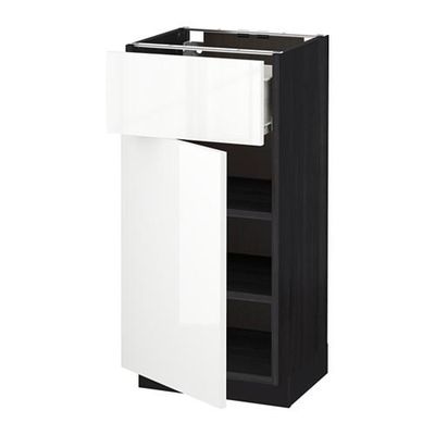 МЕТОД / ФОРВАРА Напольный шкаф с ящиком/дверью - 40x37 см, Рингульт глянцевый белый, под дерево черный МЕТОД / ФОРВАРА Напольный шкаф с ящиком/дверью - 40x37 см, Рингульт глянцевый белый, под дерево черный