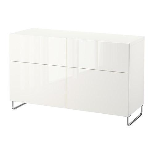 БЕСТО Комб для хран с дверц/ящ - белый глянцевый/белый, направляющие ящика,нажимные