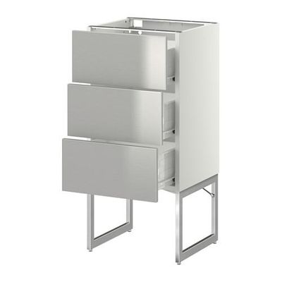 МЕТОД / ФОРВАРА Нплн шк 3 фрнт/3 средн ящика - 40x37x60 см, Гревста нержавеющ сталь, белый МЕТОД / ФОРВАРА Нплн шк 3 фрнт/3 средн ящика - 40x37x60 см, Гревста нержавеющ сталь, белый