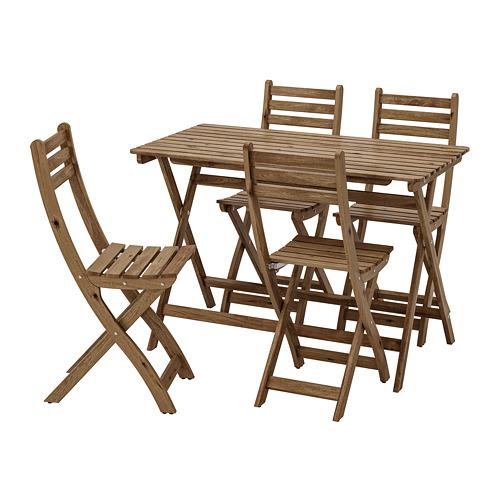 ASKHOLMEN стол+4 стула, д/сада серо-коричневая морилка