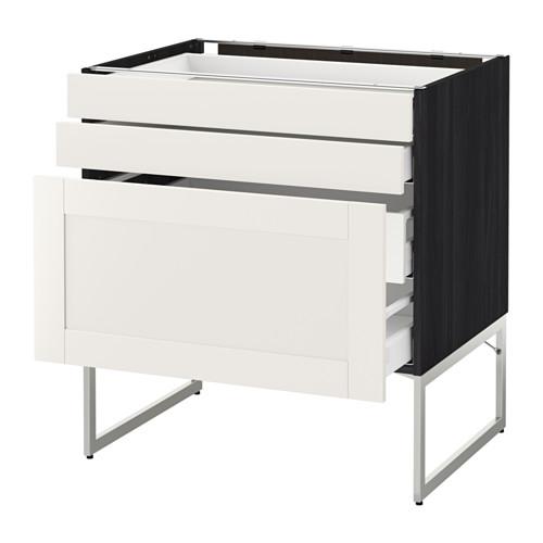 МЕТОД / МАКСИМЕРА Напольн шкаф 3фронт пнл/2низ/2ср ящ - под дерево черный, Сэведаль белый, 80x60x60 см