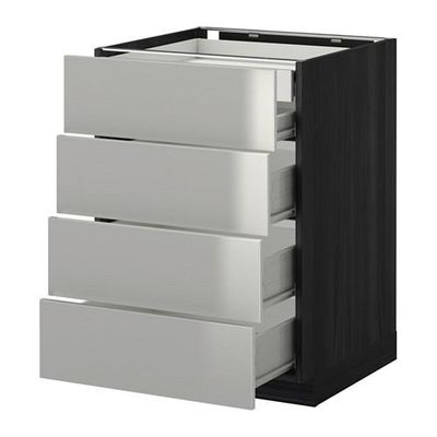 МЕТОД / ФОРВАРА Нплн шк 4фрнт/2нзк/3срд ящ - 60x60 см, Гревста нержавеющ сталь, под дерево черный