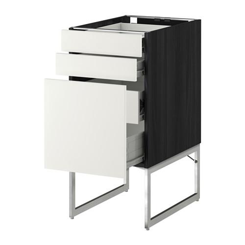 МЕТОД / ФОРВАРА Напольн шкаф 3фронт пнл/2низ/2ср ящ - под дерево черный, Хэггеби белый, 40x60x60 см