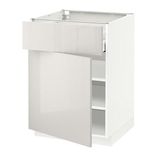 МЕТОД / МАКСИМЕРА Напольный шкаф с ящиком/дверью - белый, Рингульт глянцевый светло-серый, 60x60 см МЕТОД / МАКСИМЕРА Напольный шкаф с ящиком/дверью - белый, Рингульт глянцевый светло-серый, 60x60 см