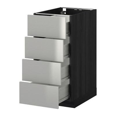 МЕТОД / ФОРВАРА Напольн шкаф 4 фронт панели/4 ящика - 40x60 см, Гревста нержавеющ сталь, под дерево черный МЕТОД / ФОРВАРА Напольн шкаф 4 фронт панели/4 ящика - 40x60 см, Гревста нержавеющ сталь, под дерево черный