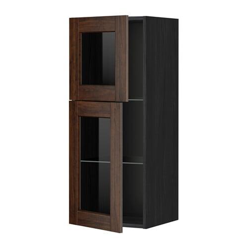 МЕТОД Навесной шкаф с полками/2 стекл дв - под дерево черный, Эдсерум под дерево коричневый