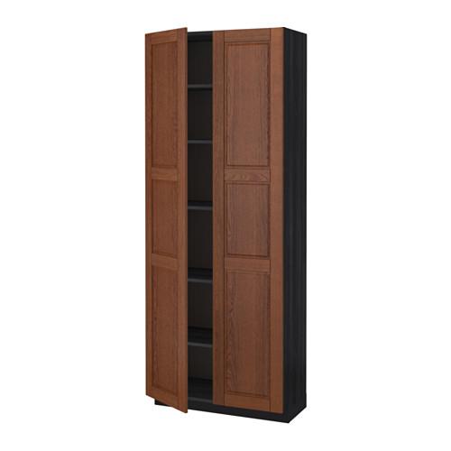 МЕТОД Высок шкаф с полками - под дерево черный, Филипстад коричневый, 80x37x200 см