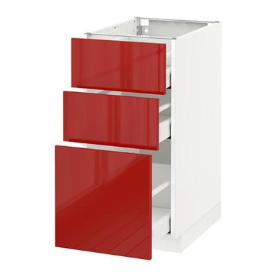 МЕТОД / МАКСИМЕРА Напольный шкаф с 3 ящиками - 40x60 см, Рингульт глянцевый красный, белый МЕТОД / МАКСИМЕРА Напольный шкаф с 3 ящиками - 40x60 см, Рингульт глянцевый красный, белый