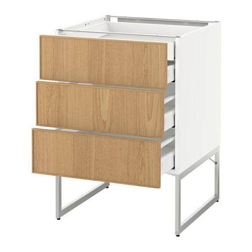 МЕТОД / МАКСИМЕРА Напольн шкаф 3фронт пнл/2низ/2ср ящ - белый, Экестад дуб, 60x60x60 см