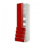 МЕТОД / МАКСИМЕРА Выс шкаф с плк/6 ящк/ дверц/4 фрнт - 60x60x220 см, Рингульт глянцевый красный, белый