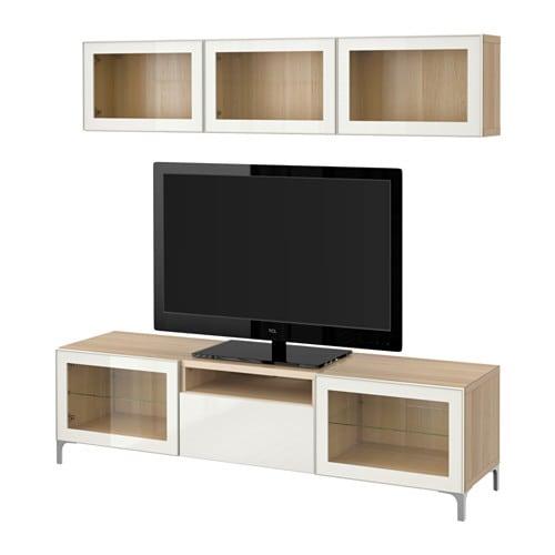 БЕСТО Шкаф для ТВ, комбин/стеклян дверцы - под беленый дуб/Сельсвикен глянцевый/белый прозрачное стекло, направляющие ящика, плавно закр БЕСТО Шкаф для ТВ, комбин/стеклян дверцы - под беленый дуб/Сельсвикен глянцевый/белый прозрачное стекло, направляющие ящика, плавно закр