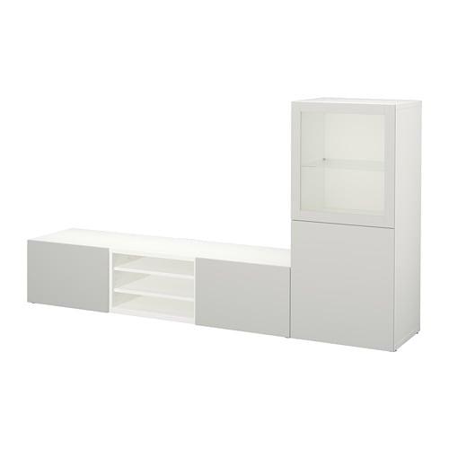 БЕСТО Шкаф для ТВ, комбин/стеклян дверцы - белый/Лаппвикен светло-серый прозрачное стекло, направляющие ящика,нажимные БЕСТО Шкаф для ТВ, комбин/стеклян дверцы - белый/Лаппвикен светло-серый прозрачное стекло, направляющие ящика,нажимные