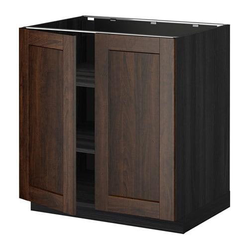МЕТОД Напол шкаф с полками/2двери - под дерево черный, Эдсерум под дерево коричневый, 80x60 см