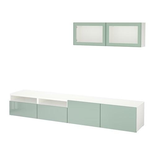 БЕСТО Шкаф для ТВ, комбин/стеклян дверцы - белый Сельсвикен/глянцевый/серо-зеленый светлый прозрачное стекло, направляющие ящика, плавно закр БЕСТО Шкаф для ТВ, комбин/стеклян дверцы - белый Сельсвикен/глянцевый/серо-зеленый светлый прозрачное стекло, направляющие ящика, плавно закр