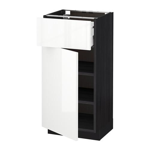 МЕТОД / МАКСИМЕРА Напольный шкаф с ящиком/дверью - под дерево черный, Рингульт глянцевый белый, 40x37 см МЕТОД / МАКСИМЕРА Напольный шкаф с ящиком/дверью - под дерево черный, Рингульт глянцевый белый, 40x37 см