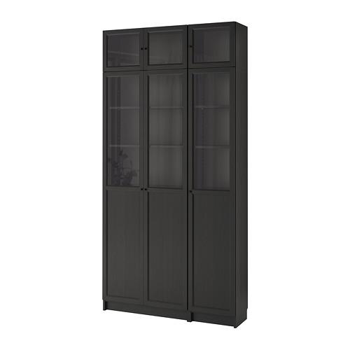 Oxberg Billy Shelving Black Brown, Black Brown Billy Bookcase With Doors