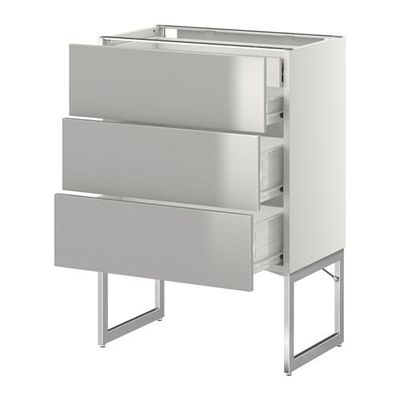 МЕТОД / ФОРВАРА Напольн шкаф 3фронт пнл/2низ/2ср ящ - 60x37x60 см, Гревста нержавеющ сталь, белый МЕТОД / ФОРВАРА Напольн шкаф 3фронт пнл/2низ/2ср ящ - 60x37x60 см, Гревста нержавеющ сталь, белый
