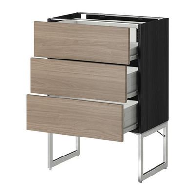 МЕТОД / ФОРВАРА Напольн шкаф 3фронт пнл/2низ/2ср ящ - 60x37x60 см, Брокхульт под грецкий орех светло-серый, под дерево черный МЕТОД / ФОРВАРА Напольн шкаф 3фронт пнл/2низ/2ср ящ - 60x37x60 см, Брокхульт под грецкий орех светло-серый, под дерево черный