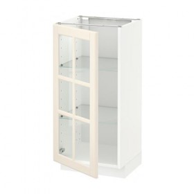 METOD напольный шкаф со стекл дверцей белый/Будбин белый с оттенком 40x37x80 см