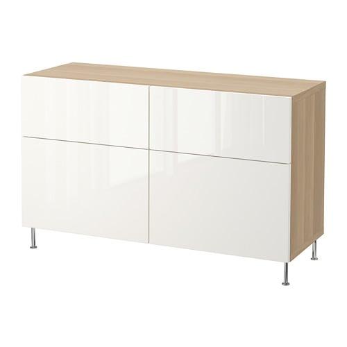 БЕСТО Комб для хран с дверц/ящ - под беленый дуб глянцевый/белый, направляющие ящика, плавно закр