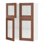 МЕТОД Навесной шкаф с полками/4 стекл дв - белый, Филипстад коричневый