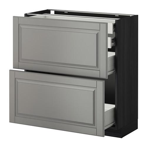 МЕТОД / ФОРВАРА Нплн шк 2фрнт/2низк/2 выс/2срдн ящ - под дерево черный, Будбин серый, 80x37 см