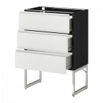 МЕТОД / ФОРВАРА Нплн шк 3 фрнт/3 средн ящика - 60x37x60 см, Нодста белый/алюминий, под дерево черный