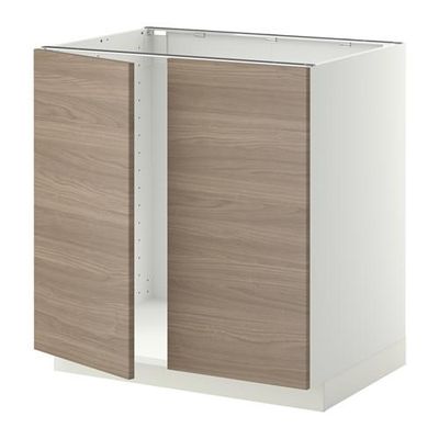 МЕТОД Напольн шкаф д раковины+2 двери - Брокхульт под грецкий орех светло-серый, белый МЕТОД Напольн шкаф д раковины+2 двери - Брокхульт под грецкий орех светло-серый, белый