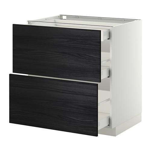 МЕТОД / МАКСИМЕРА Напольный шкаф/2фасада/3ящика - белый, Тингсрид под дерево черный, 80x60 см МЕТОД / МАКСИМЕРА Напольный шкаф/2фасада/3ящика - белый, Тингсрид под дерево черный, 80x60 см