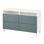 БЕСТО Тумба д/ТВ с ящиками - белый/Вальвикен серо-бирюзовый, направляющие ящика,нажимные