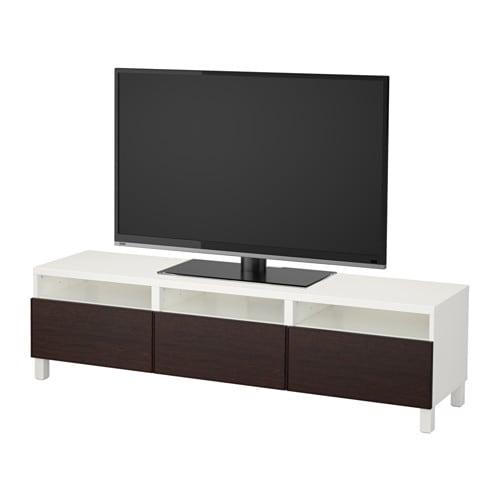 БЕСТО Тумба д/ТВ с ящиками - белый/Инвикен черно-коричневый, направляющие ящика,нажимные